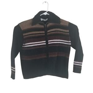 Cabin Creek Full Zip Fleece Sweater Women's Size Petite Large Brown and Black